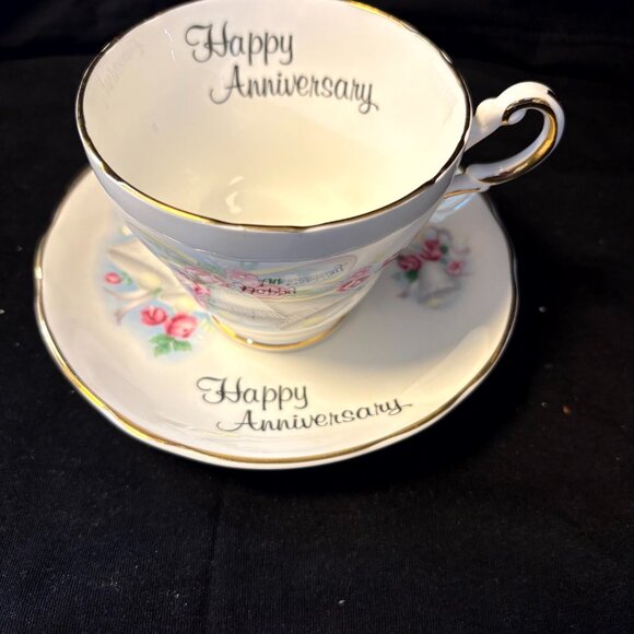 Royal Stuart Bone China Cup and Saucer - Happy Anniversary - Picture 2 of 4